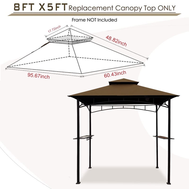 Hugline Grill Gazebo Replacement Canopy Roof - Hugline 5x8 Outdoor Grill Shelter Canopy Top Double Tiered BBQ Tent Cover Fit for Model L-GG001PST-F (Brown) - Image 3